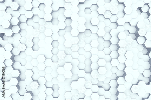 Fototapeta Losowe machanie ruchem streszczenie tło z sześciokątnej powierzchni geometrycznej pętli: jasny jasny czysty minimalny sześciokątny wzór siatki, płótno w czystej ścianie architektonicznej bieli. 3d ilustracji