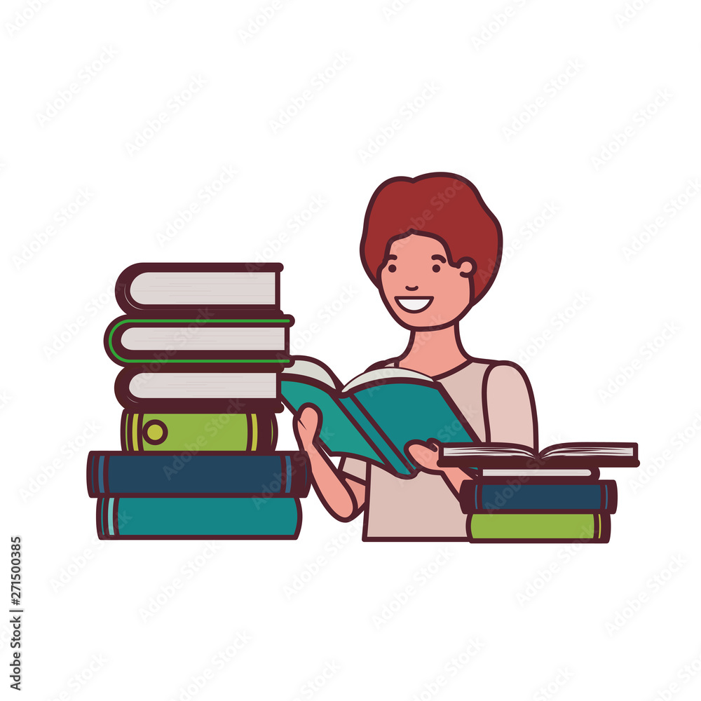 student boy with reading book in the hands student boy with reading book in the hands