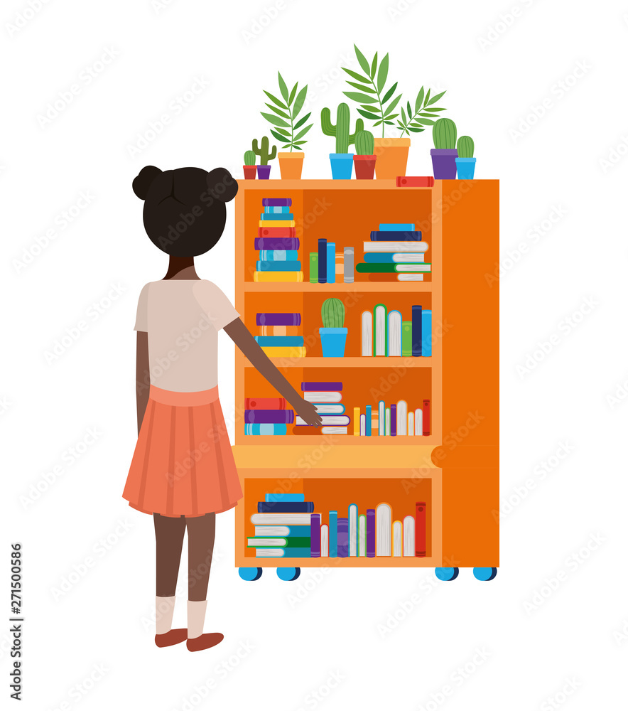 student girl standing with bookshelf student girl standing with bookshelf