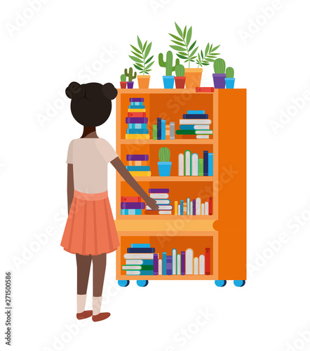 student girl standing with bookshelf © grgroup