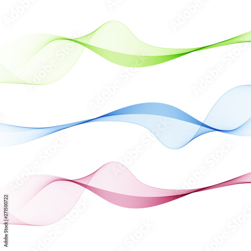  Set of abstract colored smoky waves on white background