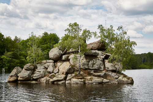 island stone rocks lake view
