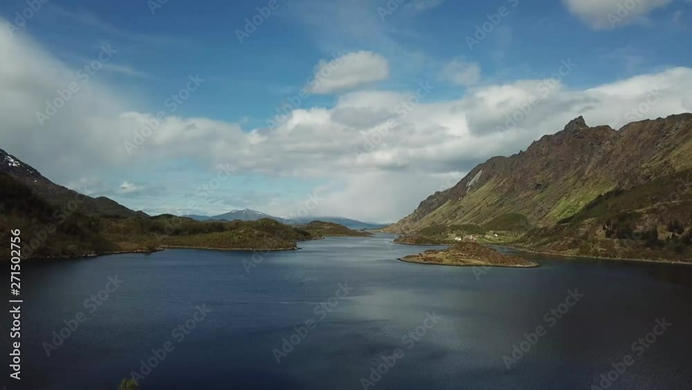 Norway. Fjord Sunny day. Aerial view.