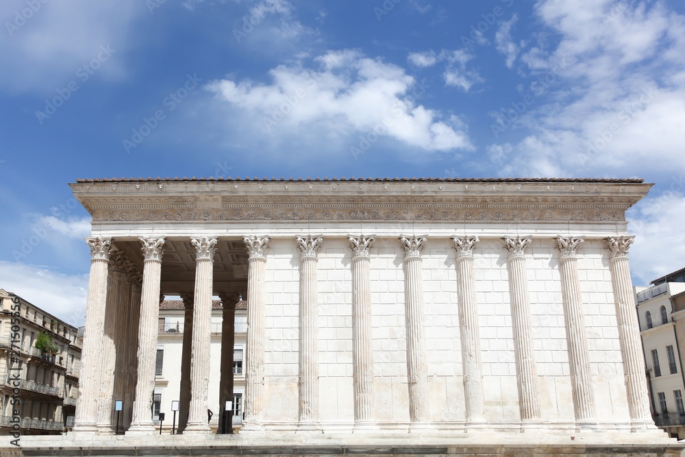 The Maison Carrée, roman temple in Nimes, southern of France 