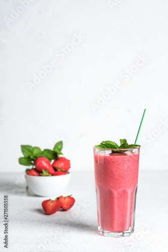 Organic berry and vegetable smoothie with oatmeal on a light background copy space. Healthy food. Lactose free diet.
