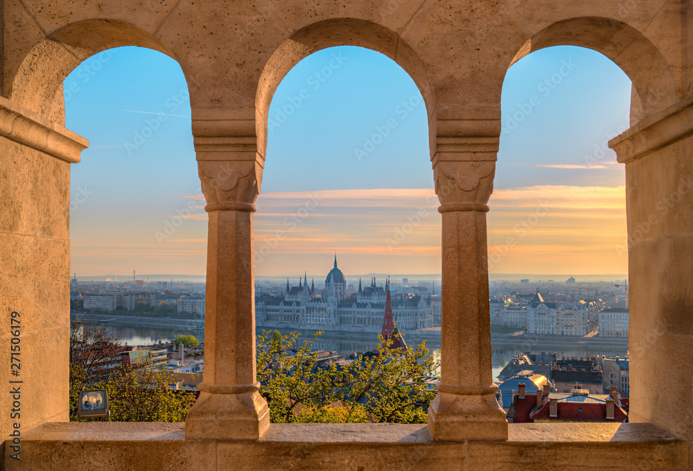 View of the Parliament from the Fisherman's Bastion in the early morning
