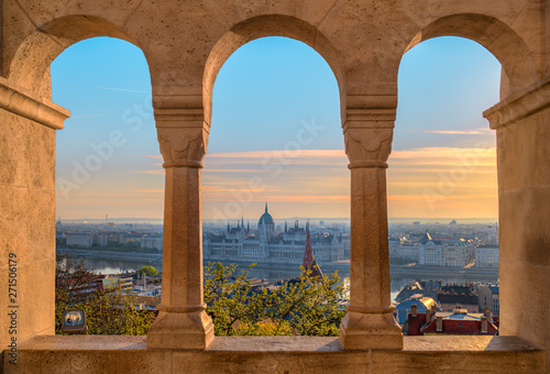 View of the Parliament from the Fisherman's Bastion in the early morning