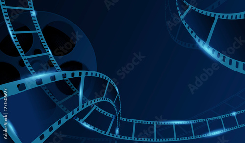 Fotografie, Tablou Film strips with cinema rell isolated on blue background