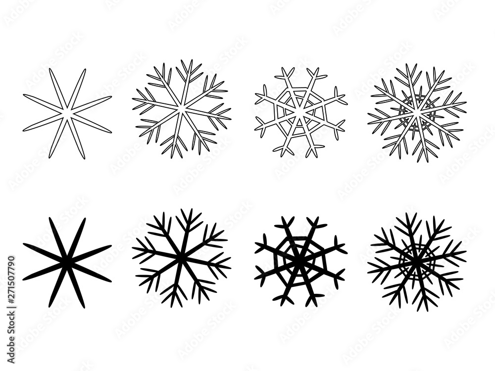 Set of white and black snowflakes