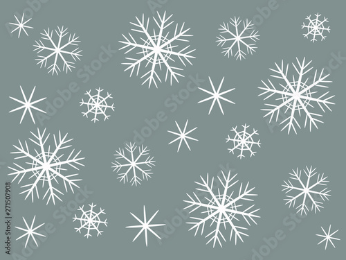  Decorative gray snowflakes on a gray background.Vector snowflakes
