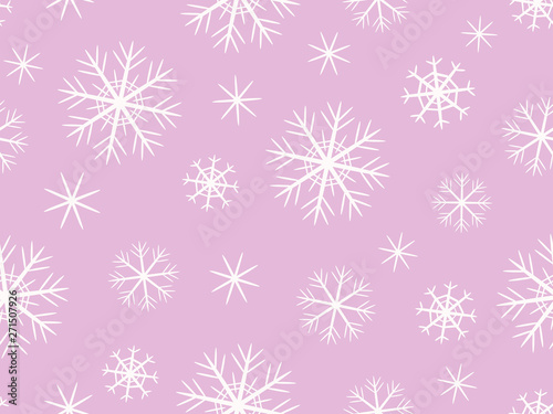  Decorative white snowflakes on a pink background. Pattern