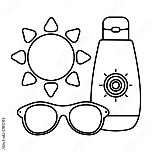 solar blocker bottle with sunglasses and sun