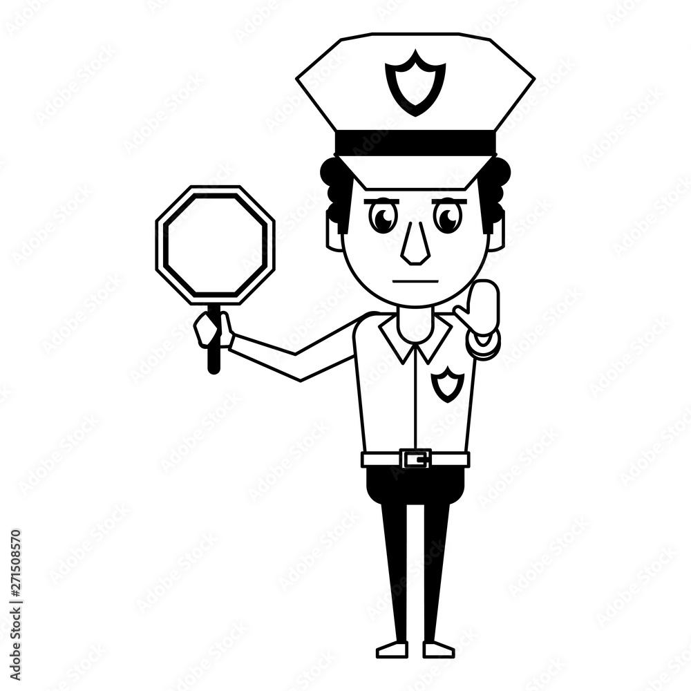 policeman working avatar cartoon character in black and white policeman working avatar cartoon character in black and white