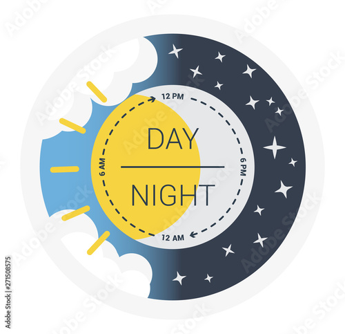 Vector illustration of day and night. Day night concept, sun and moon, day night icon