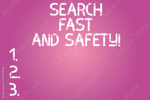 Conceptual hand writing showing Search Fast And Safety. Business photo text Browsing quickly with data security protection Color Rectangular Shape Outline and Round Beam in Center