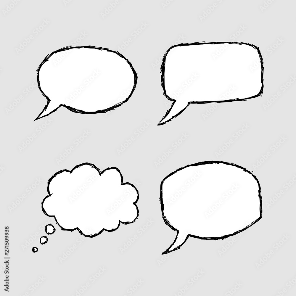 Set of hand-drawn speech bubbles on the green background Set of hand-drawn speech bubbles on the green background