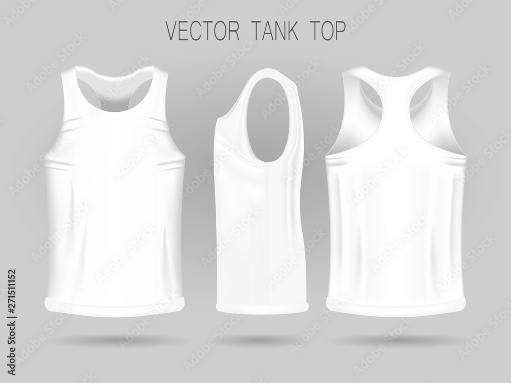 Blazen meesteres plank Men's white tank top template in three dimensions: front, side and back  view. Blank of realistic male sport shirts Stock Vector | Adobe Stock