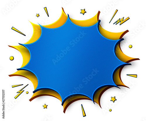 Comics background. Cartoon poster in pop art style with yellow-blue speech bubbles with halftone and sound effects. Funny colorful banner with place for text on white backdrop