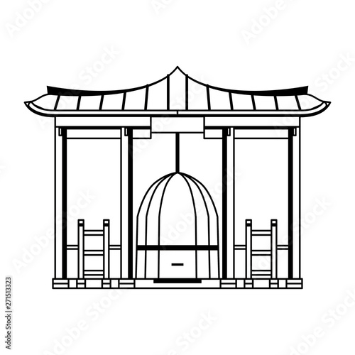 korean gate icon cartoon isolated in black and white