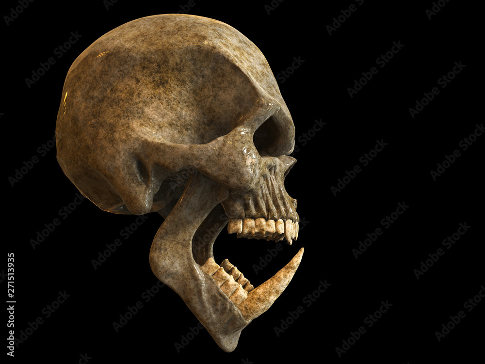 Obraz premium Screaming demon orc skull with huge lower teeth - side view