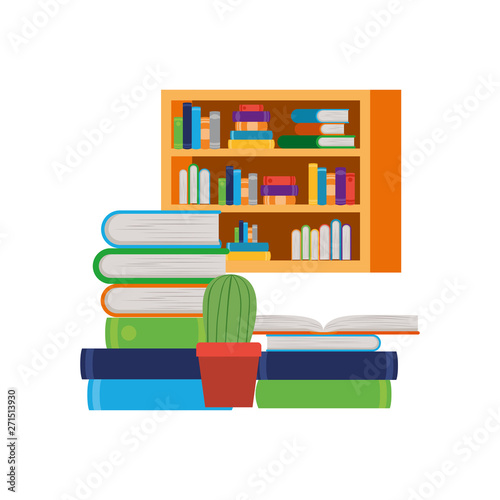 shelving with books in white background