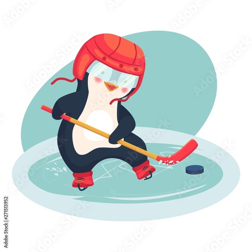 Photography penguin play ice hockey in the winter