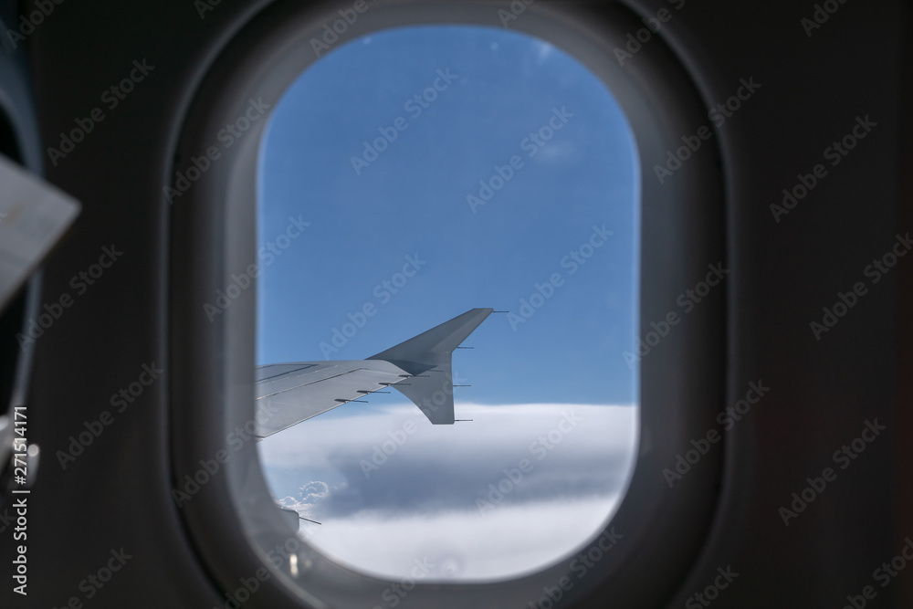 In-flight view trough window on aircraft wing tip fence In-flight view trough window on aircraft wing tip fence