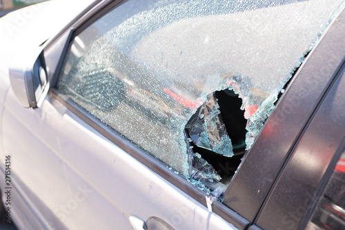 Car cracked or broken window glass.