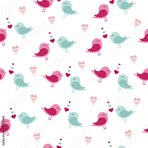 pattern with pink birds with hearts