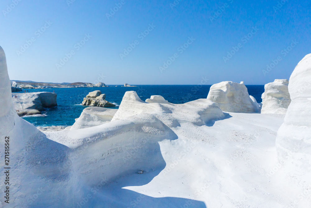 Amazing white volcanic rocks formatting a moonscape at Sarakiniko beach in Milos, Greece Amazing white volcanic rocks formatting a moonscape at Sarakiniko beach in Milos, Greece