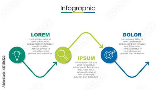 Vector infographic template with three steps or options. Illustration presentation with line elements icons.  Business concept design can be used for web, brochure, diagram, chart or banner layout.