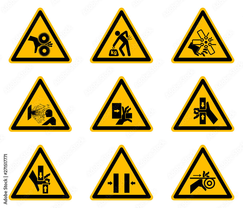 Triangular Warning Hazard Symbols labels On White Background,Vector Illustration Triangular Warning Hazard Symbols labels On White Background,Vector Illustration