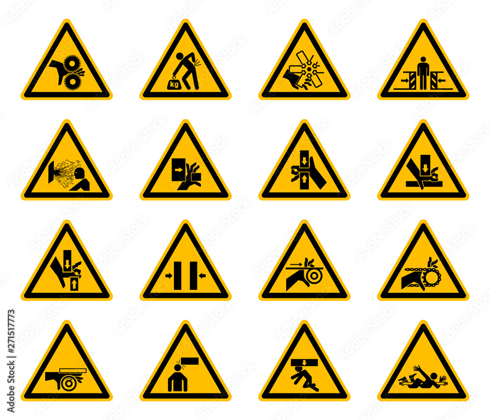 Triangular Warning Hazard Symbols labels On White Background,Vector Illustration Triangular Warning Hazard Symbols labels On White Background,Vector Illustration