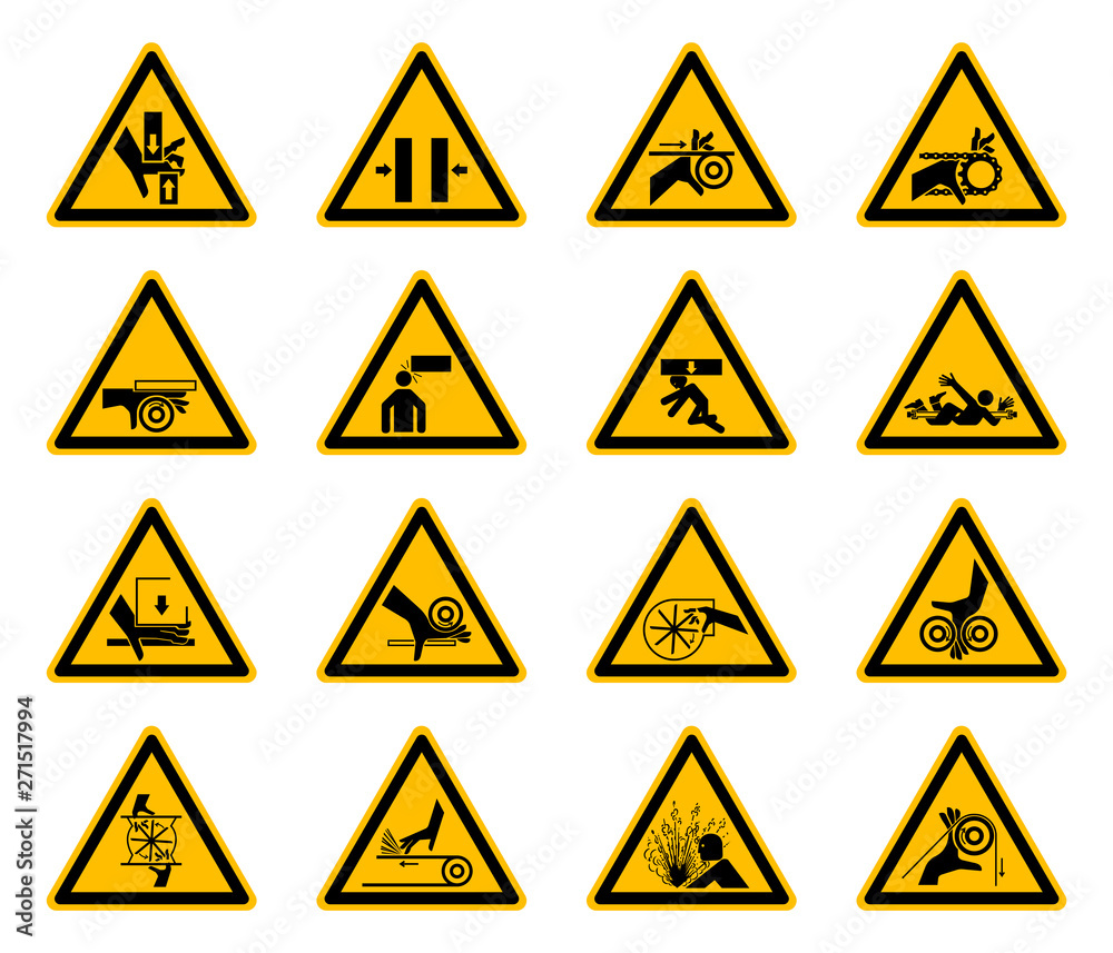 Triangular Warning Hazard Symbols labels On White Background,Vector Illustration Triangular Warning Hazard Symbols labels On White Background,Vector Illustration