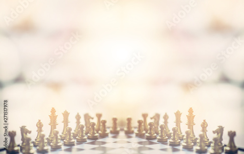 Golden chess on chessboard, pictorial competition instead of business competition