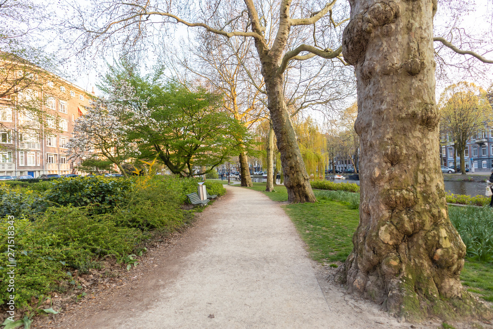 AMSTERDAM, NETHERLANDS - APRIL 14, 2019: Pleasant square in Amsterdam