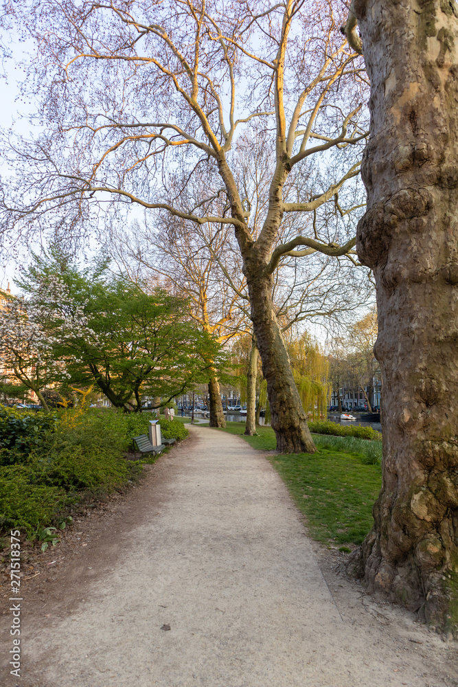 AMSTERDAM, NETHERLANDS - APRIL 14, 2019: Pleasant square in Amsterdam