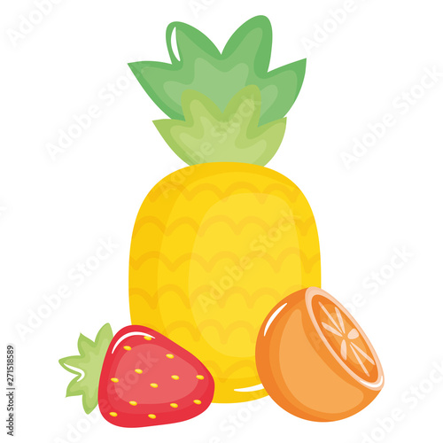 fresh pineapple with strawberry and orange