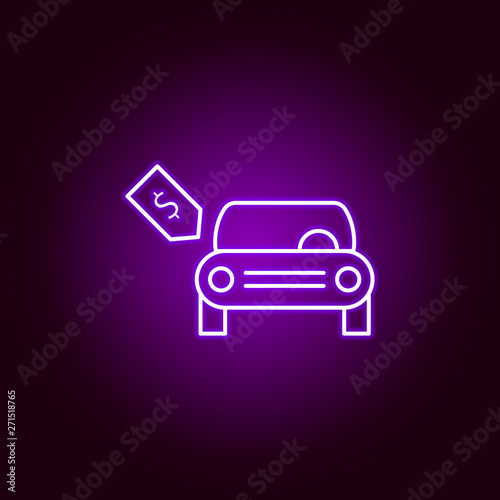 brand new car dollar tag outline icon in neon style. Elements of car repair illustration in neon style icon. Signs and symbols can be used for web, logo, mobile app, UI, UX