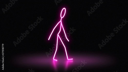 Looping neon girl and boy Stickmen characters doing a hip hop dance photo