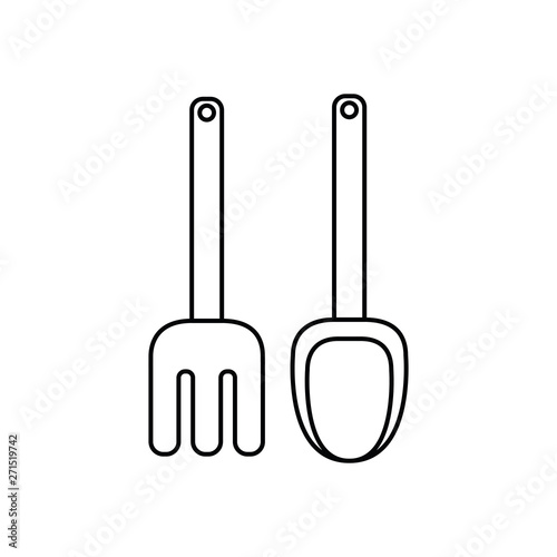 shovel and rake to play on the beach on white background