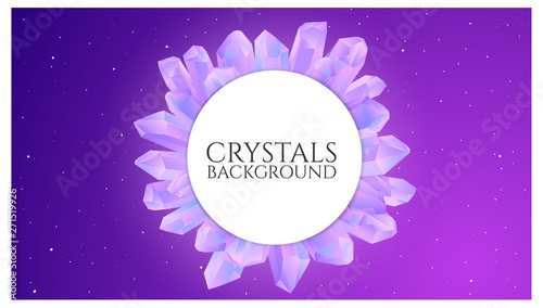 Colorful vector background with 3d effect crystals in purples tone. Web banners template with minerals or violet glass for your design