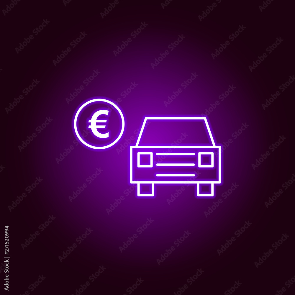 car euro symbol outline icon in neon style. Elements of car repair illustration in neon style icon. Signs and symbols can be used for web, logo, mobile app, UI, UX car euro symbol outline icon in neon style. Elements of car repair illustration in neon style icon. Signs and symbols can be used for web, logo, mobile app, UI, UX