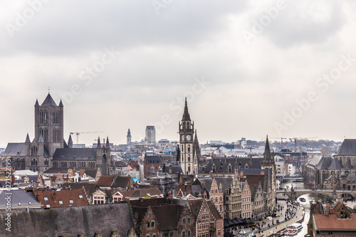 Ghent  Belgium - APRIL 6  2019  View from the top of the city Ghent
