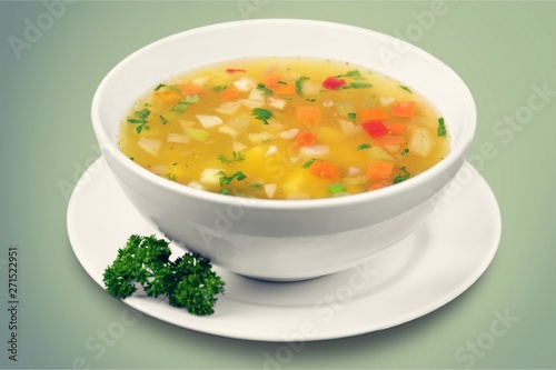 Vegetable soup on a desk