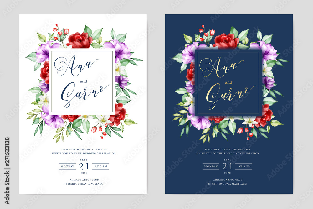 elegant watercolor floral wedding card template