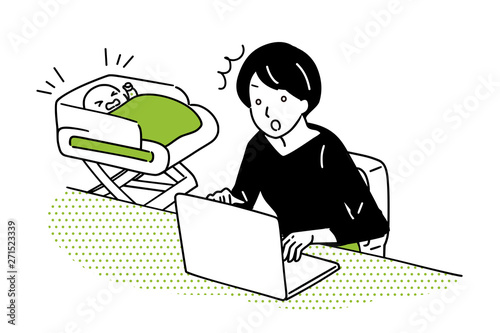 Housewife operating a personal computer.
