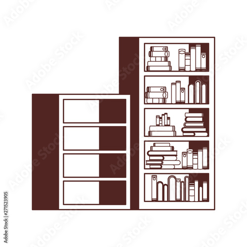 shelving with books in white background