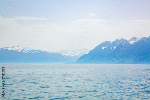 Amazing mountains of the Alps at Lake Geneva in Switzerland