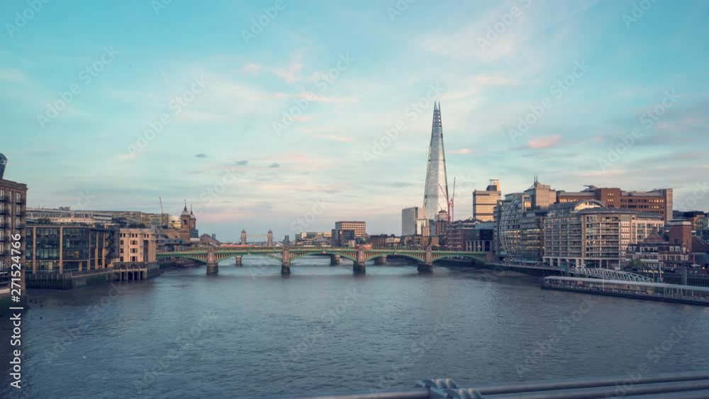 hyper lapse of sunset, London skyline from Millennium bridge, UK hyper lapse of sunset, London skyline from Millennium bridge, UK